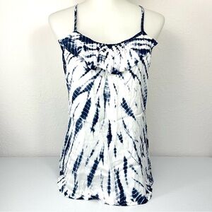 Chaser Tank Top Tie Dye Sz M Sleeveless Blue White Ruffle Strappy Back High Low